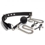 Accessoire BDSM gag ball avec pinces à tétons