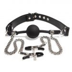 Accessoire BDSM gag ball avec pinces à tétons