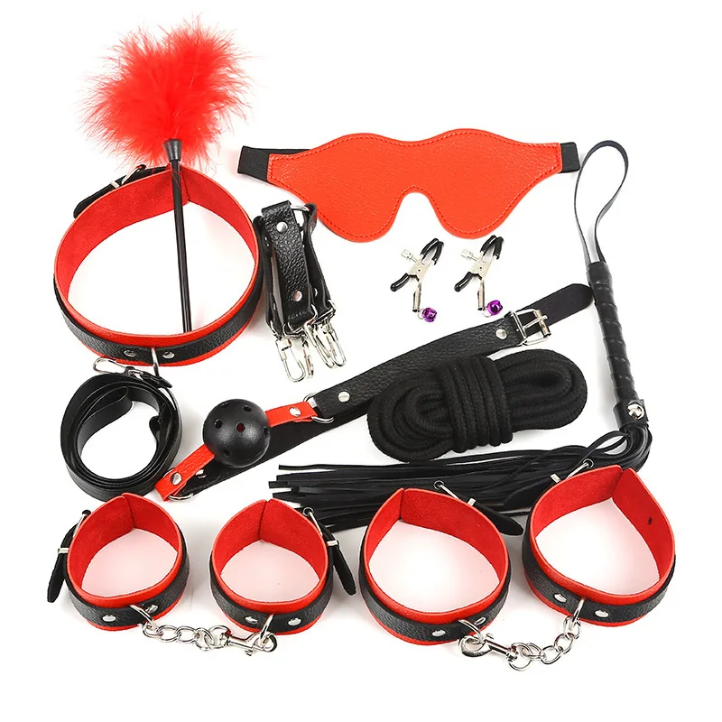 Kit de bondage soumission complet avec collier, laisse, menottes, et gag ball