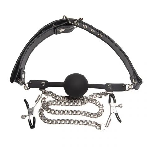 Gag ball avec pinces à tétons pour jeux BDSM