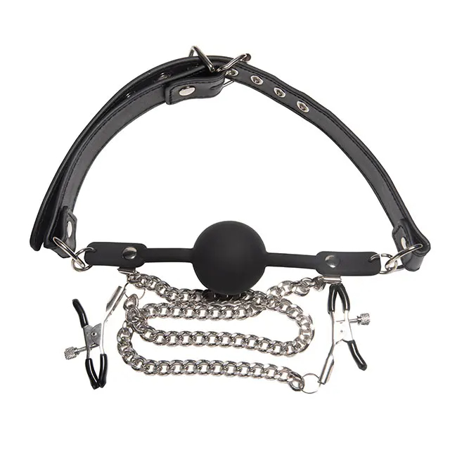 Gag ball avec pinces à tétons pour jeux BDSM